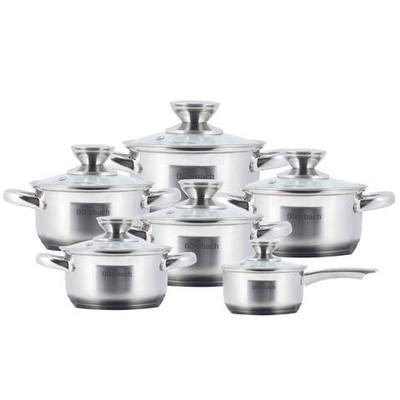 Набор кастрюль 6 предметов (1,7л, 2,4л, 3,4л, 5л, 6л, ковш 1,2л) нерж, индукция