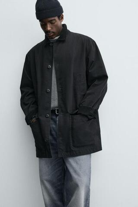 ZARA ДЖИНСОВЫЙ ТРЕНЧ С КОМБИНИРОВАННЫМ ВОРОТНИКОМ, ЧЕРНЫЙ