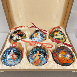 Сувенирный набор из 6-ти новогодних шаров с ручной росписью Палех