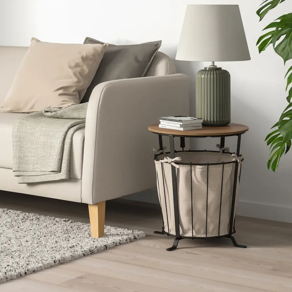 Столик с отделениями для хранения - IKEA ИКЕА ÄNGESBYN, 43х43х48 см, черный/сосна светло-коричневая морилка