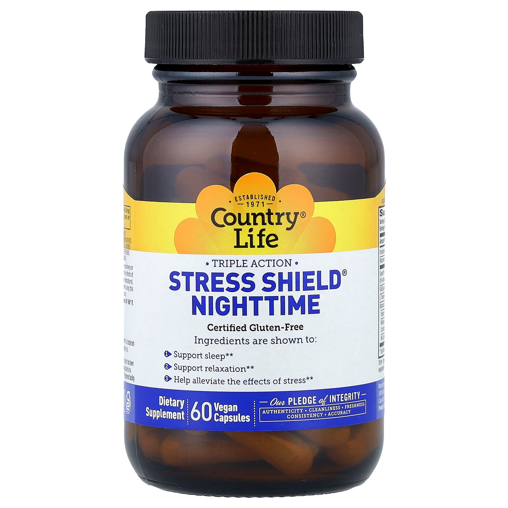 Country Life, Stress Shield® Nighttime, тройное действие, 60 веганских капсул