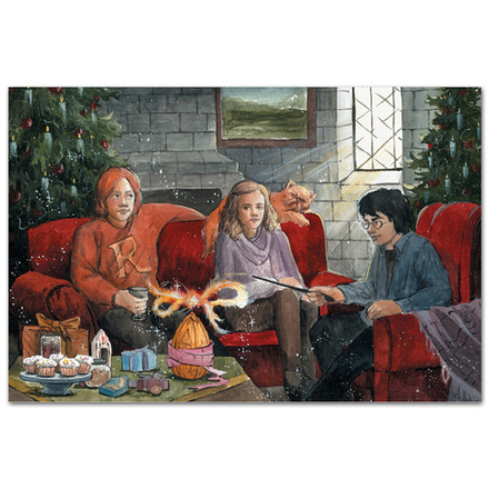 Рождество в гостиной Гриффиндора. Гарри, Рон и Гермиона