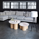 Комплект журнальных столиков с камнем Лейна лофт 2 шт, дизайнерский кофейный столик в гостиную, белый обеденный круглый стол