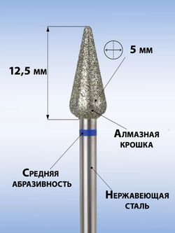 Фреза алмазная синяя конус 050, MANITA, 5 шт.