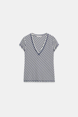 ZARA ФУТБОЛКА В ПОЛОСКУ ИЗ СМЕСОВОГО ЛЬНА, ЭКРЮ/ТЕМНО-СИНИЙ