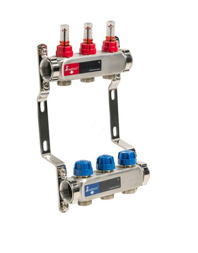 Коллекторная группа 1" х 3/4" EK на 2 контура с расходомерами и термостатическими клапанами, нержавеющая