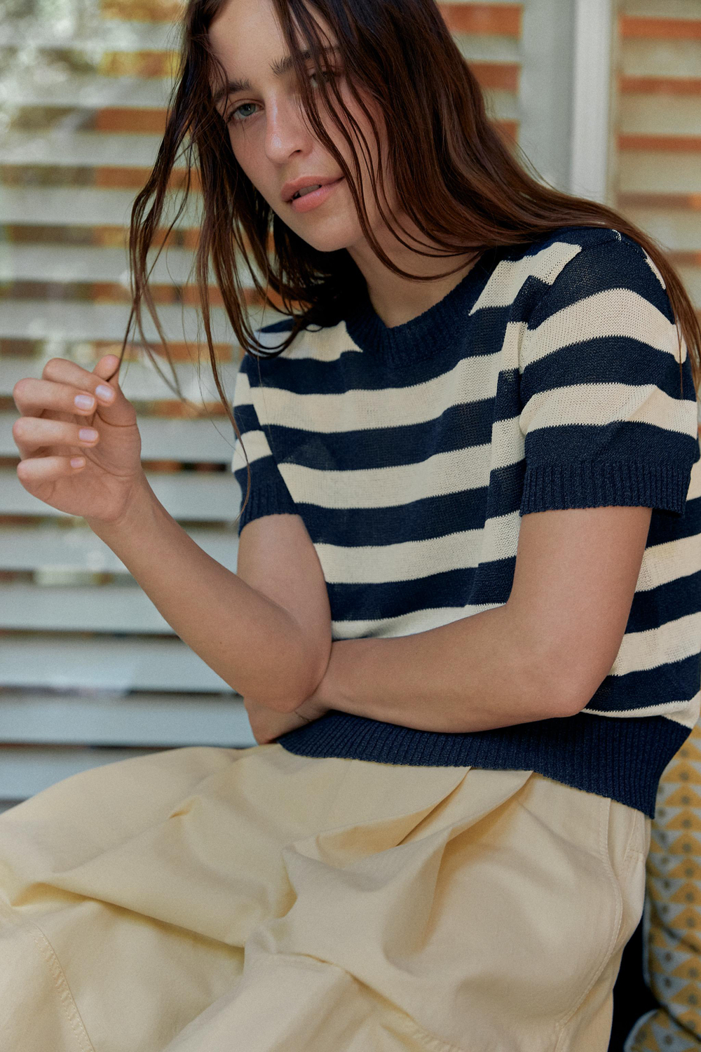 ZARA ТРИКОТАЖНЫЙ ТОП С КОРОТКИМ РУКАВОМ, ПОЛОСКИ