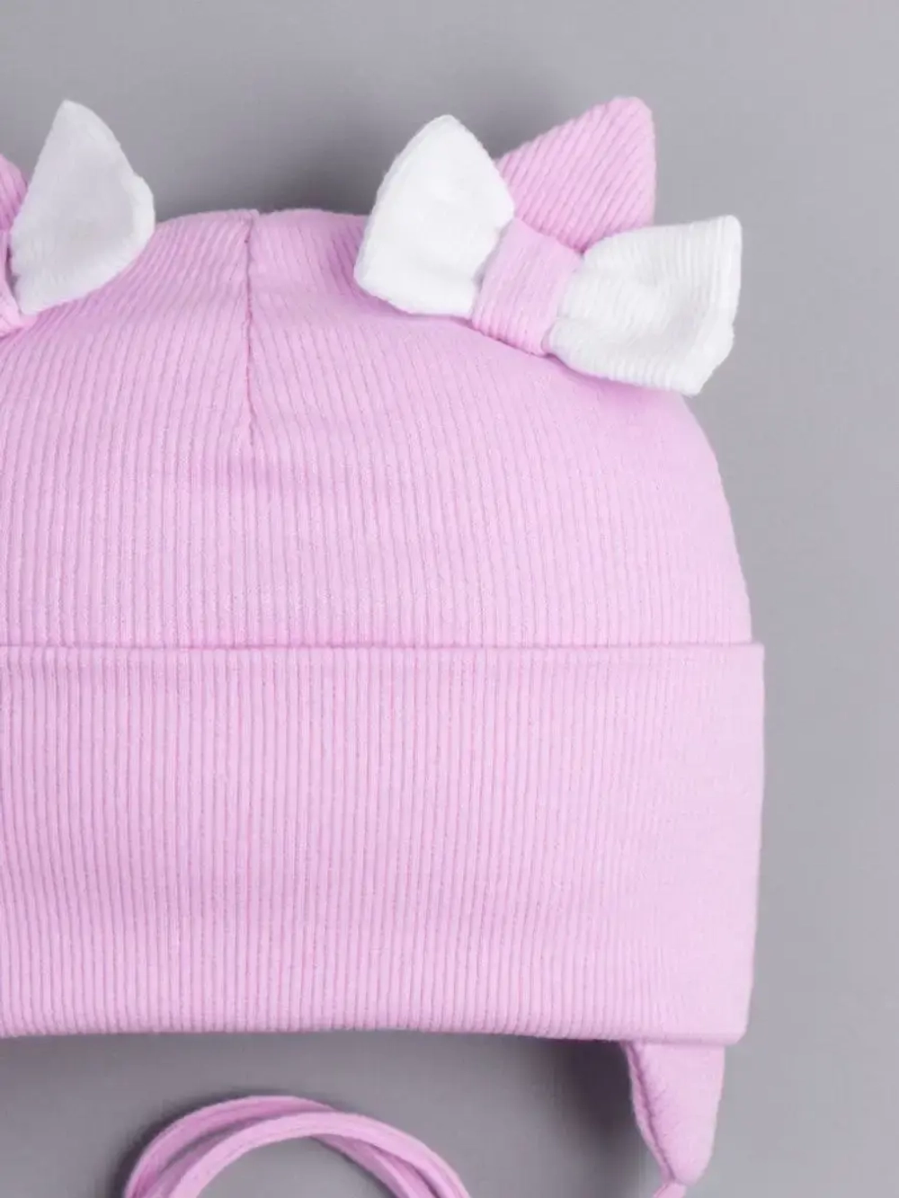 Шапка с ушками для девочки трикотажная на завязках