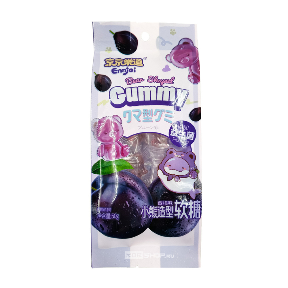 Конфета желейная в форме медведя вкус сливы Bear Shaped Gummy Prune, Guandon, 50 гр