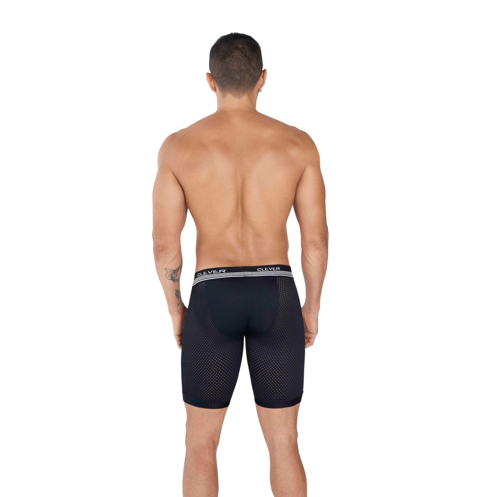 Мужские трусы боксеры удлиненные черные в сетку Clever PROCESS LONG BOXER 036511