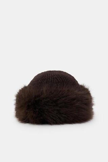 ZARA ШАПКА ИЗ МЕХА, КОРИЧНЕВЫЙ