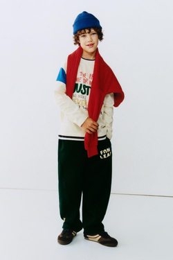 ZARA ФЛИСОВЫЕ БРЮКИ BALLOON С НАДПИСЬЮ, ЗЕЛЕНЫЙ