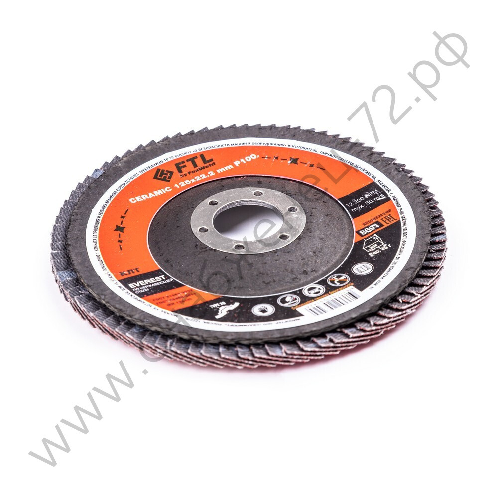 Круг лепестковый с керамическим абразивом для шлифования по нержавеющей стали FTL Everest 29 125 х 22,2 мм P100