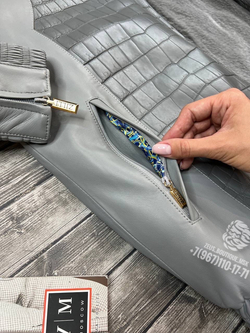 Меховая куртка со вставками кожи крокодила Zilli