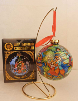 Шар новогодний (круговая роспись Палех) Красная шапочка в коробке