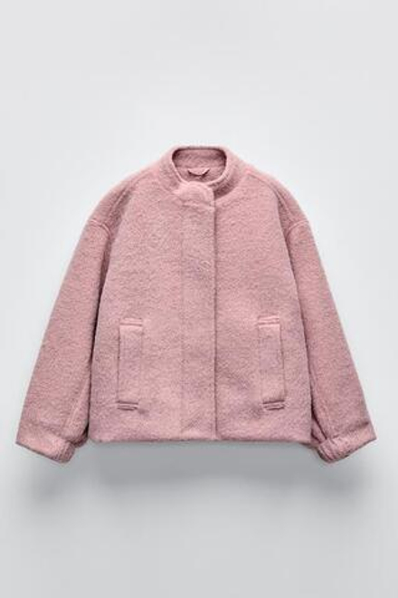 ZARA БОМБЕР ИЗ СМЕСОВОЙ ШЕРСТИ, РОЗОВАТЫЙ