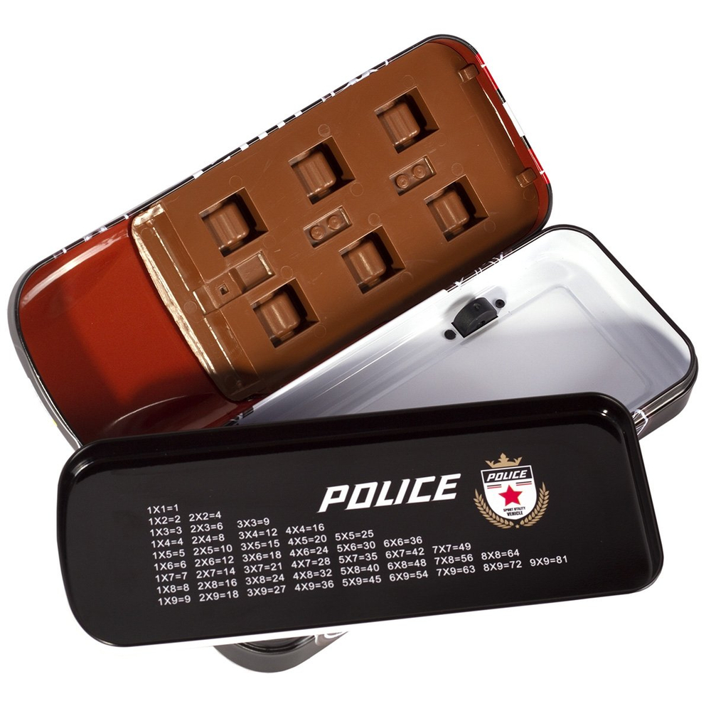 Пенал металлический машина 2 отделения Alingar, таблица умножения, 80 х 200 мм, "Police", черный (полицейская машина)