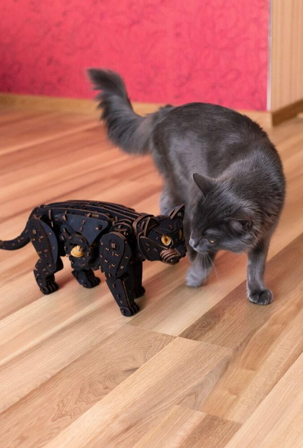Механический Черный Кот от Eco Wood Art (EWA) - Деревянный конструктор, сборная механическая модель, 3D Пазл