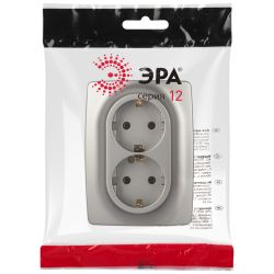 Розетка ЭРА Серия 12 12-2106-16 двойная 2X2P+E Schuko 16А-250В титан | ЭРА 12 Титан