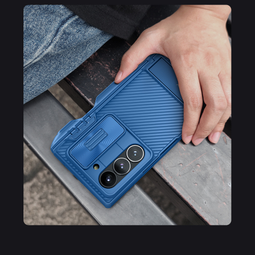 Усиленный чехол синего цвета от Nillkin для Samsung Galaxy Z Fold 6 5G, серия CamShield Fold Case-Pen Holder Version (версия с подставкой и держателем для S Pen)
