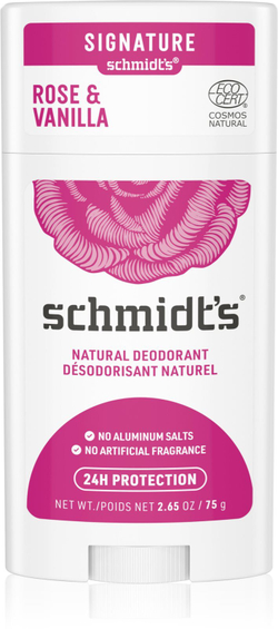 Schmidt's Rose + Vanilla - дезодорант-стик без добавления солей алюминия /   75  g  / GTIN 8710522489819