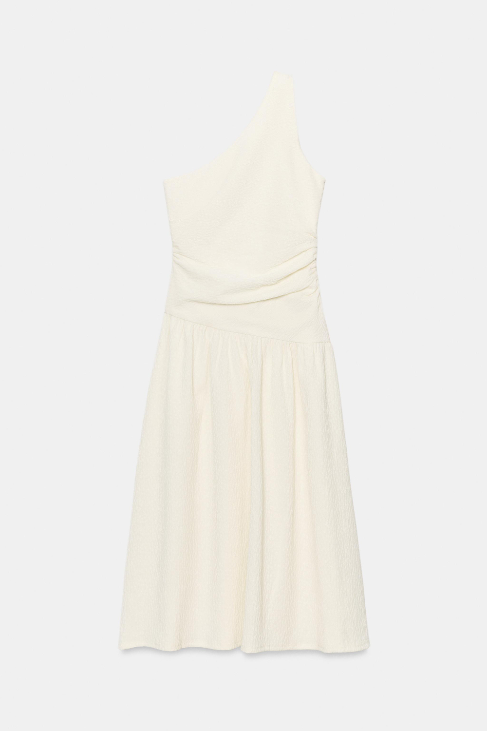 ZARA ПЛАТЬЕ АСИММЕТРИЧНОГО КРОЯ, ЭКРЮ