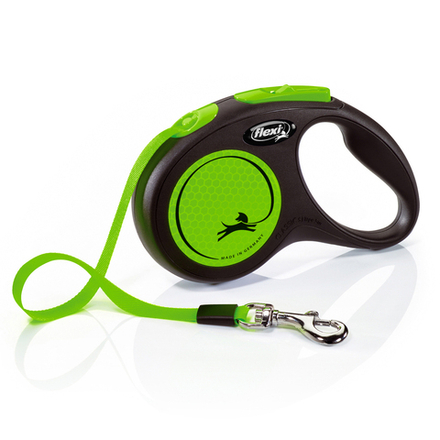 Flexi рулетка Neon New - S (до 15 кг) светоотражающая, зеленый неон (5 м, лента)