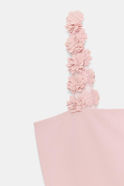 ZARA ТОП НА БРЕТЕЛЯХ С ЦВЕТАМИ, РОЗОВЫЙ