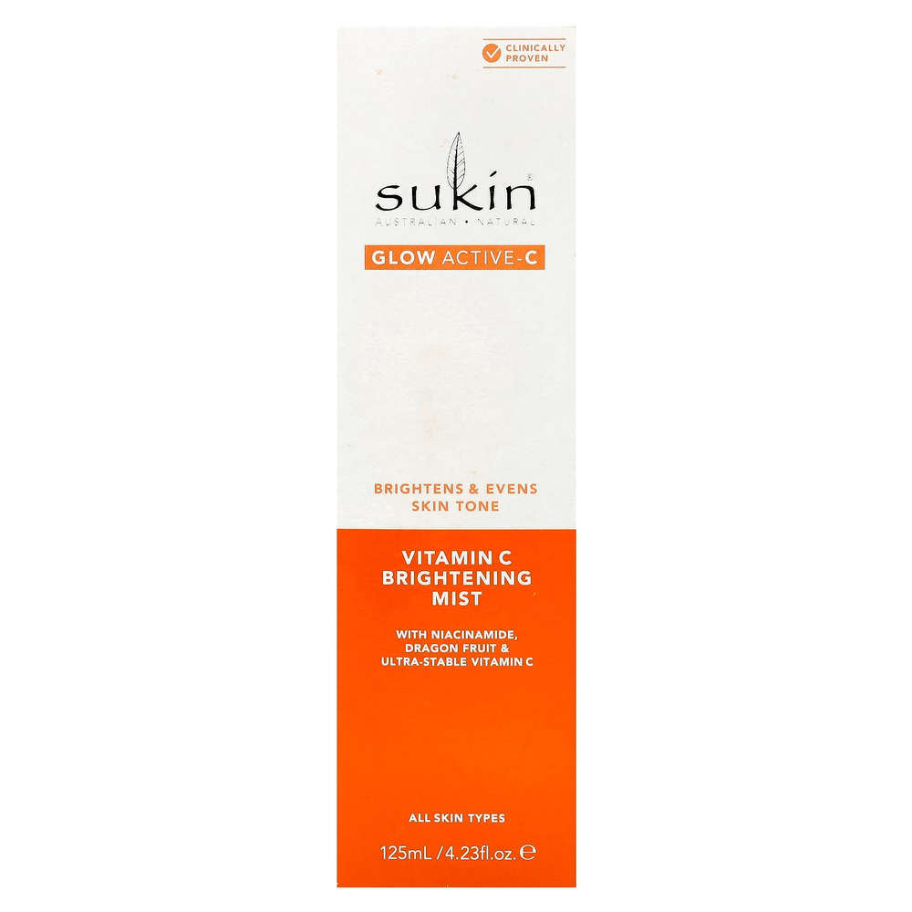 Sukin, Glow Active-C, осветляющий спрей с витамином C, для всех типов кожи, 125 мл (4,23 жидк. Унции)