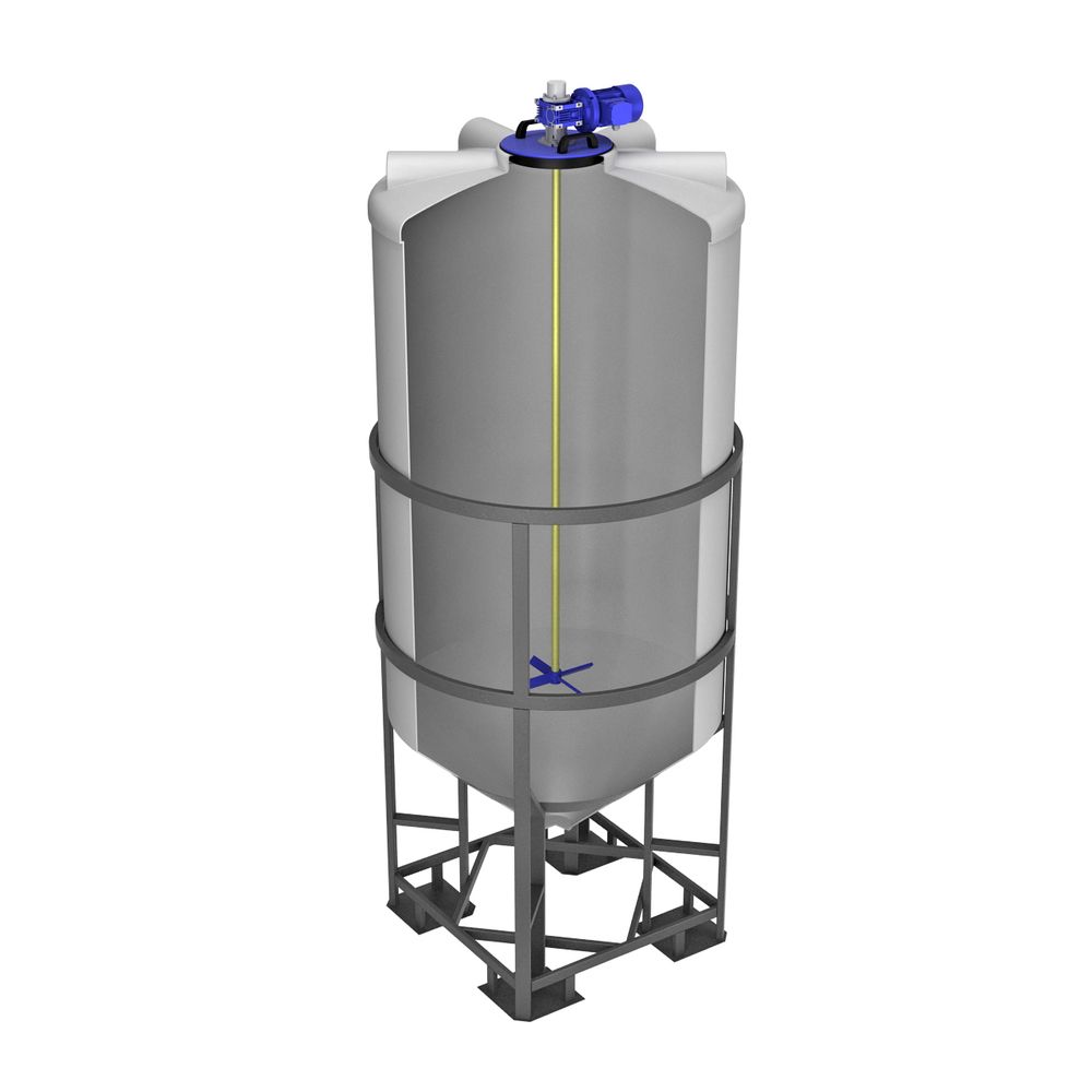 Емкость ФМ 2000 белый в обрешетке с пищевой лопастной мешалкой ЭкоПром ФМ/ЦКТ 2000 л. вертикальная конусообразная (1255x1255x2910см;137кг;Белый) - арт.557168