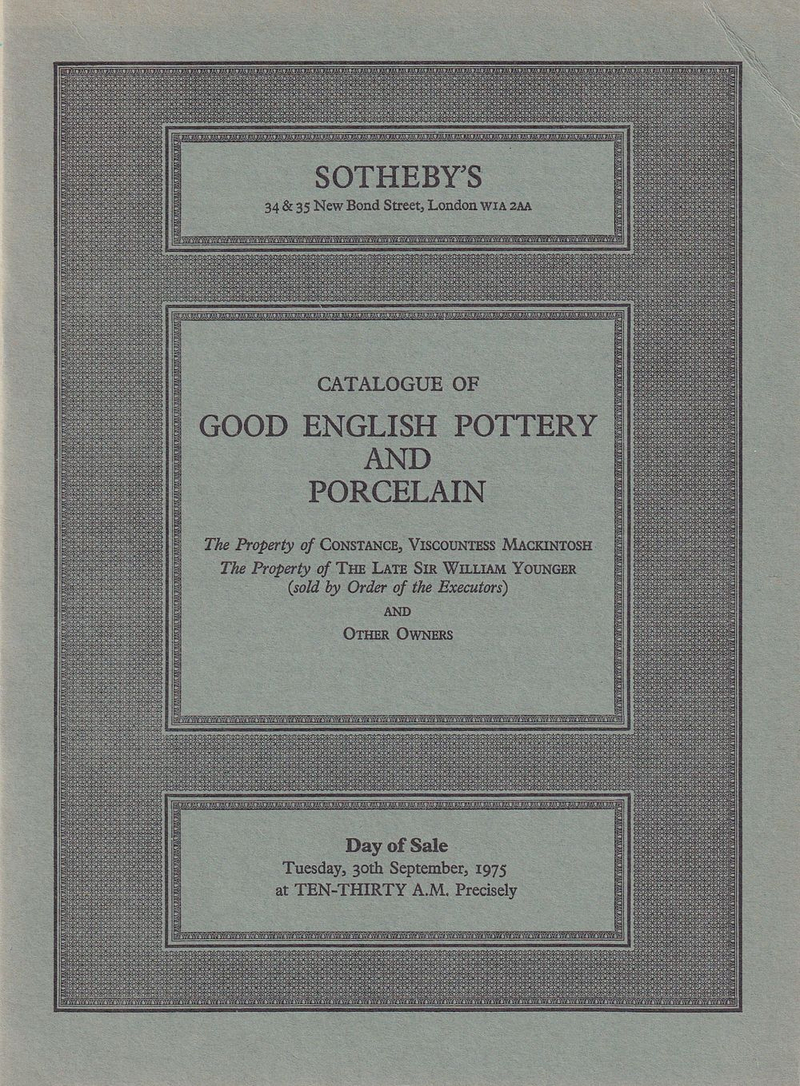 Каталог аукциона Sotheby's, Лондон, Шедевры английской керамики и фарфора от 30 сентября 1975