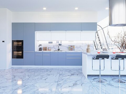 Прямая модульная кухня Фьюжн-02 Silky Blue/Silky White - Белый 2140*4400*600