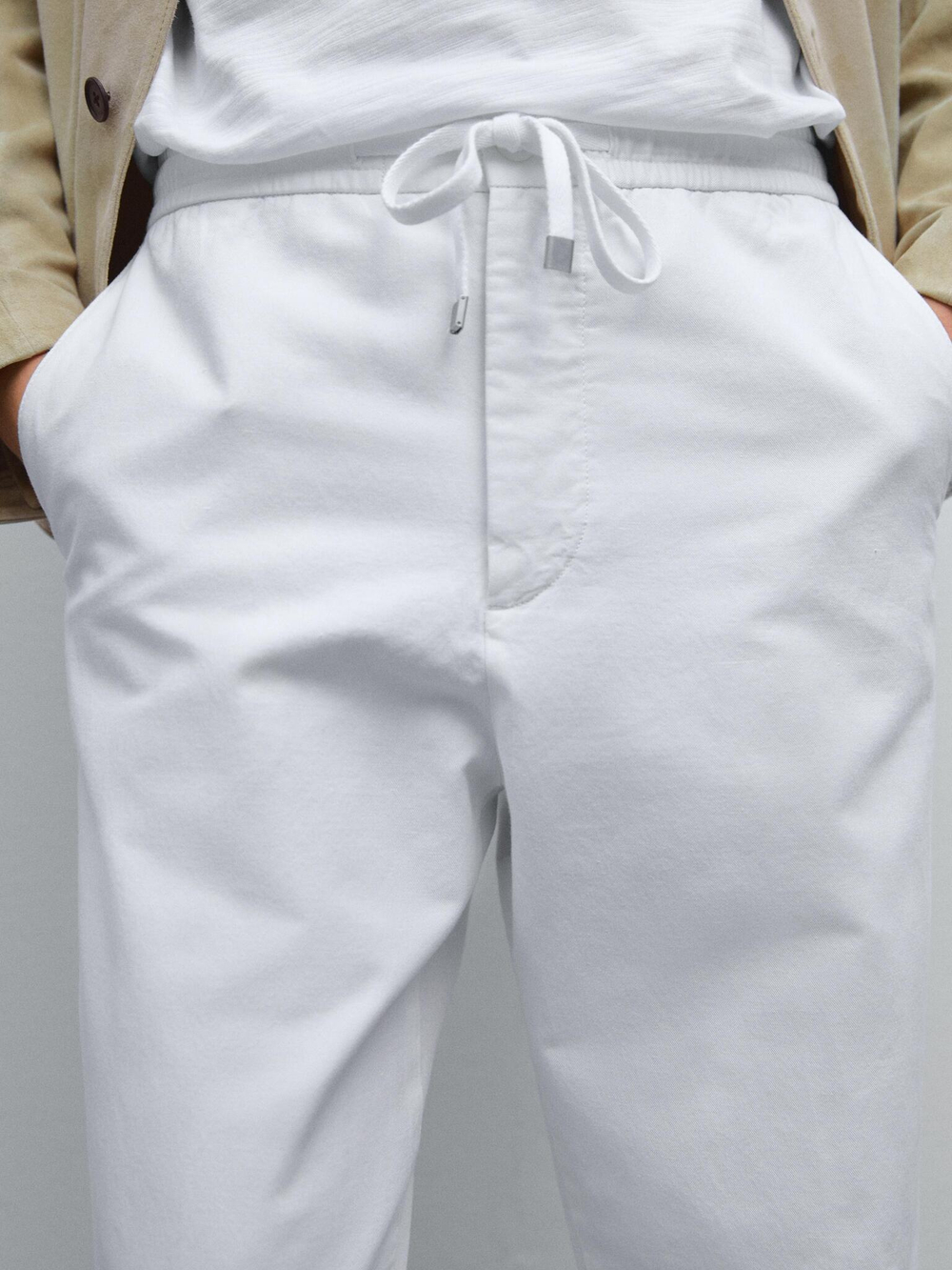 Massimo Dutti Брюки-джоггеры из хлопковой смеси, белый