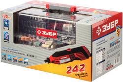 ЗУБР 242 предмета, 130 Вт, набор мини-насадок с гравером (ЗГ-130ЭК H242)