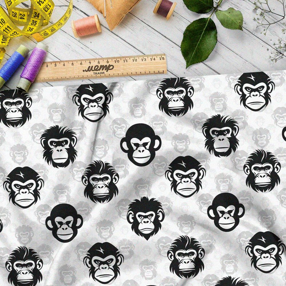 Ткань премиум шелк искусственный Армани мрачные обезьяны