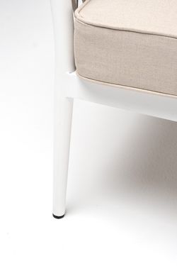 "Касабланка" диван 2-местный плетеный из роупа, каркас алюминий белый муар, роуп бежевый 20мм, ткань бежевая 15052