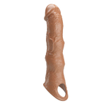 Карамельный фаллоудлинитель с 3 вставками - 28 см. (Цвет: карамель (темно-бежевый))