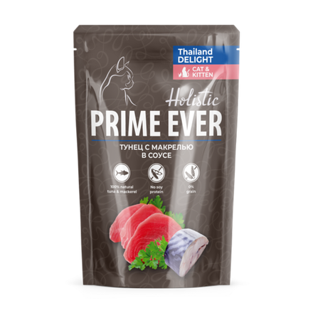 Prime Ever Holistic Тунец с макрелью в соусе для кошек пауч 85 г