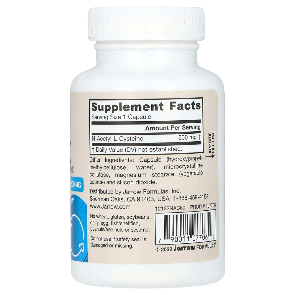 Jarrow Formulas, вегетарианский NAC, 500 мг, 60 растительных капсул