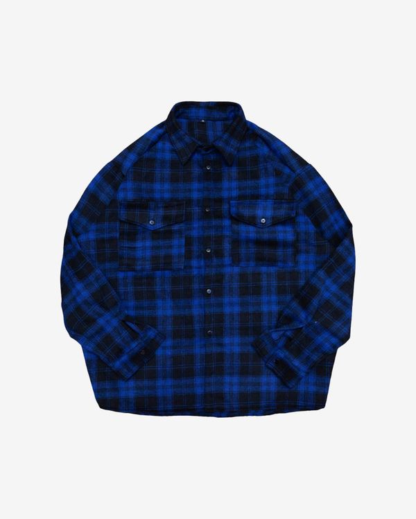 Рубашка с шерстью клетка синяя - фото 1