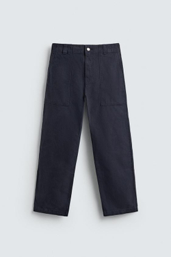 ZARA БРЮКИ STRAIGHT FIT С ЭФФЕКТОМ ПОТЕРТОСТИ, МОРСКОЙ СИНИЙ