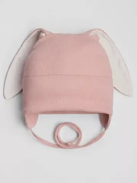 Шапка с ушками для девочки трикотажная на завязках