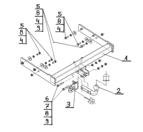 Фаркоп на Volkswagen Transporter, Caravelle, Multivan T5 2WD/4WD 2003-2015, T6 2WD/4WD 2015- (кроме версии с парктрониками) без подрезки бампера (паспорт и сертификат в комплекте)(без электрики) Steinhof.V-125