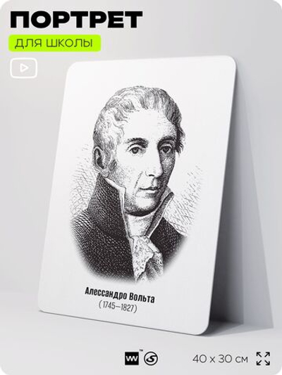Портрет для школы в кабинет физики "Александро Вольта", стенд школьный для класса, деятели науки для оформления классного уголка, 40х30 см, Silver Plane x Айдентика Технолоджи