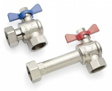 Комплект двух угловых никелирован. шаровых  кранов G1" для коллекторов REHAU(РЕХАУ)