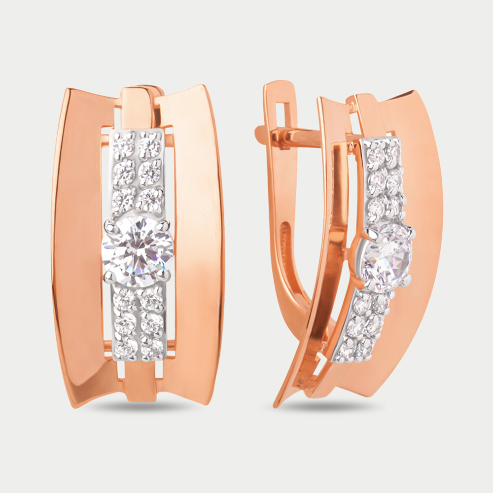Серьги женские с фианитами из розового золота 585 пробы (арт. 024612-1102)