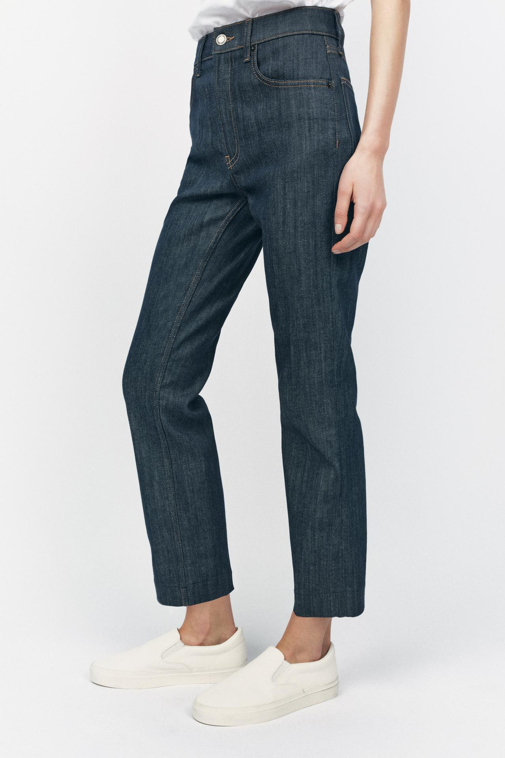 ZARA УКОРОЧЕННЫЕ ДЖИНСЫ С ВЫСОКОЙ ПОСАДКОЙ, СИНИЙ