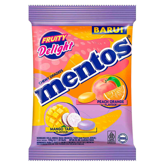 Жевательные конфеты Mentos Peach/Orange & Mango/Taro со вкусом персика, апельсина и манго 121,5гр