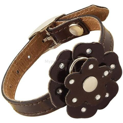 Ошейник-мини двойной со стразами кожаный "Цветок" S, 12*200мм, Gamma