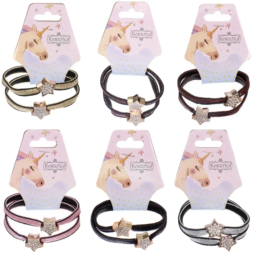 Резинки для волос 2шт «МАЛЬТА», звездочки, микс 6 цветов, d-5,5см (подвес Единорог)